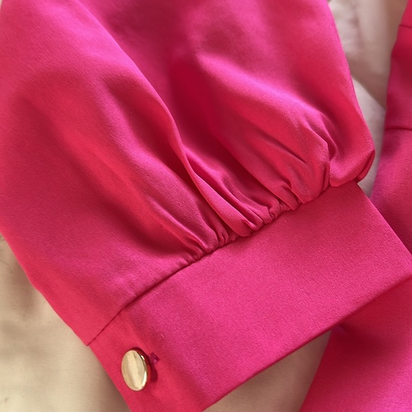 New Without Tag Barbie Pink Wrap Dress Long Sleeves Gold Buttoned Cuff Small - Picture 12 of 17